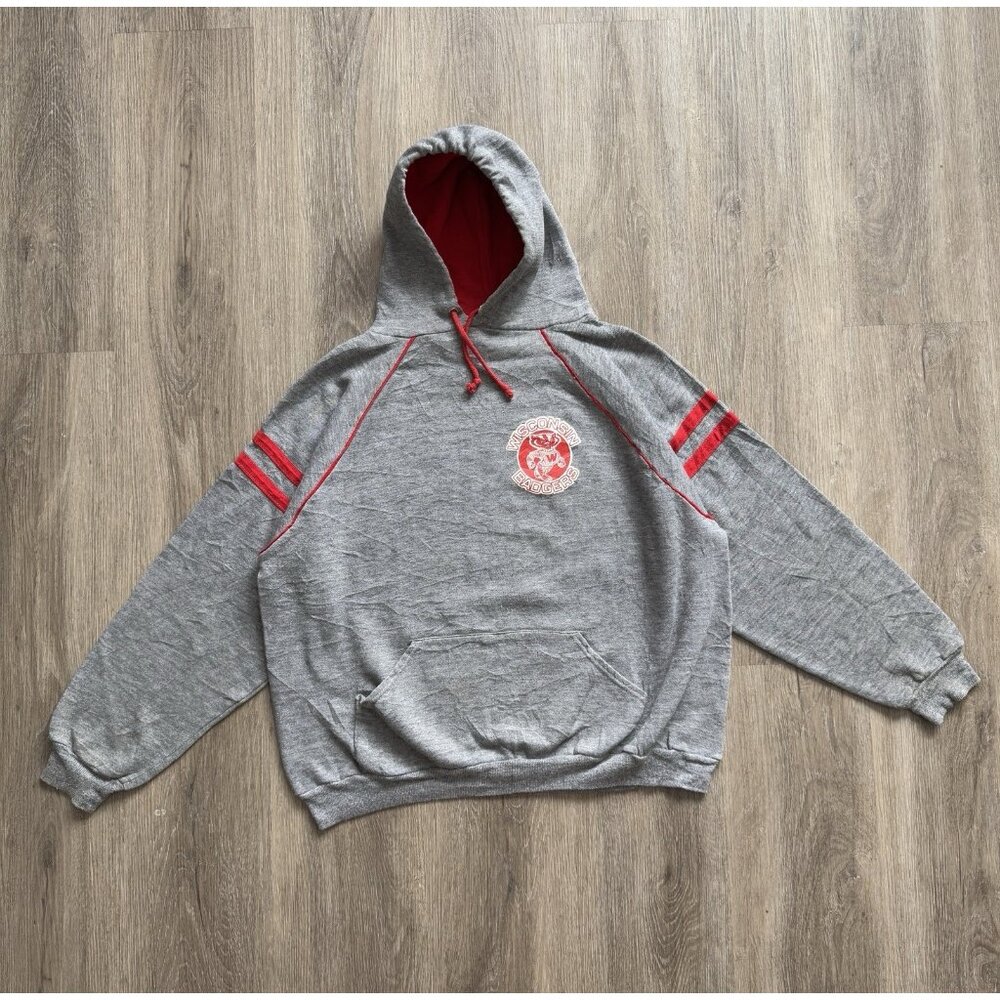 Rare Vintage 80s Sportswear Wisconsin University Badgers Hoodie NCAA XL USA Made